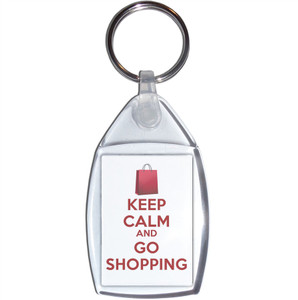 Keep Calm and Go Shopping - Clear Plastic Key Ring Size Choice New