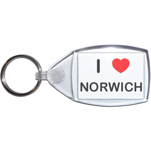 I Love Norwich - Clear Plastic Key Ring Size Choice New