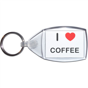I Love Coffee - Clear Plastic Key Ring Size Choice New