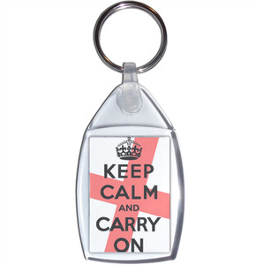England Keep Calm and Carry On - Clear Plastic Key Ring Size Choice New