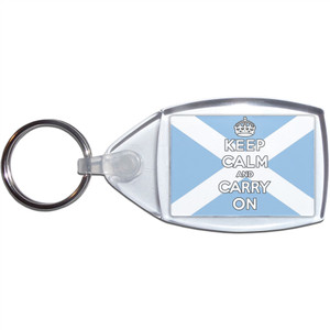 Scotland Flag Keep Calm and Carry On - Clear Plastic Key Ring Size Choice New