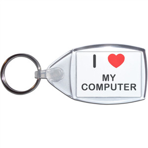 I love My Computer - Clear Plastic Key Ring Size Choice New