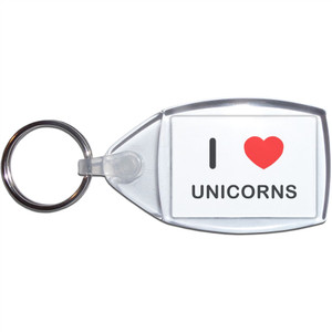 I Love Unicorns - Clear Plastic Key Ring Size Choice New
