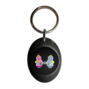 Black Robot Couple - Plastic Oval Key Ring