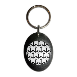 Anchor Black Pattern - Plastic Oval Key Ring Anchor Black Pattern - Plastic Oval Key Ring