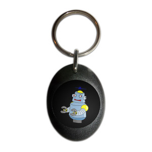 Black Boy Robot - Plastic Oval Key Ring Black Boy Robot - Plastic Oval Key Ring