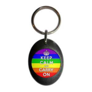 Gay Flag Keep Calm and Carry On - Plastic Oval Key Ring Gay Flag Keep Calm and Carry On - Plastic Oval Key Ring
