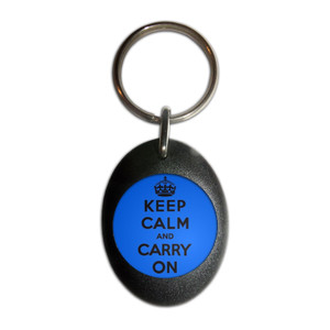 Blue Keep Calm and Carry On - Plastic Oval Key Ring Blue Keep Calm and Carry On - Plastic Oval Key Ring
