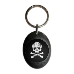 Distressed Skull and Crossbones - Plastic Oval Key Ring Distressed Skull and Crossbones - Plastic Oval Key Ring