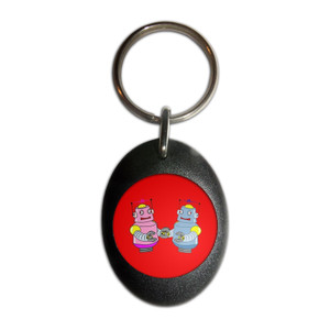 Red Robot Couple - Plastic Oval Key Ring Red Robot Couple - Plastic Oval Key Ring