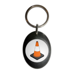 Traffic Cone - Plastic Oval Key Ring