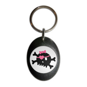 White Skull with Bow - Plastic Oval Key Ring