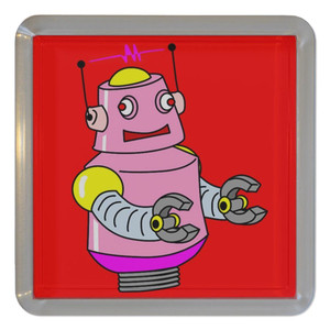 Red Girl Robot - Plastic Tea Coaster / Beer Mat