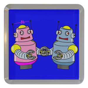 Blue Robot Couple - Plastic Tea Coaster / Beer Mat Blue Robot Couple - Plastic Tea Coaster / Beer Mat