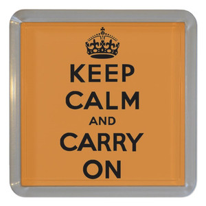 Orange Keep Calm and Carry On - Plastic Tea Coaster / Beer Mat Orange Keep Calm and Carry On - Plastic Tea Coaster / Beer Mat