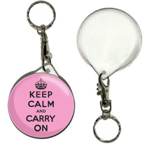 Pink Keep Calm and Carry On - 55mm Button Badge Key Ring Pink Keep Calm and Carry On - 55mm Button Badge Key Ring