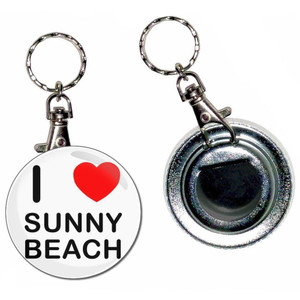 I Love Sunny Beach - 55mm Button Badge Bottle Opener I Love Sunny Beach - 55mm Button Badge Bottle Opener