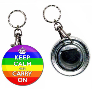 Gay Flag Keep Calm and Carry On - 55mm Button Badge Bottle Opener Gay Flag Keep Calm and Carry On - 55mm Button Badge Bottle Opener