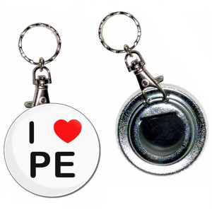 I Love PE - 55mm Button Badge Bottle Opener