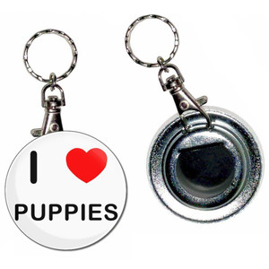 I Love Puppies - 55mm Button Badge Bottle Opener