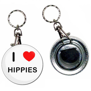 I Love Hippies - 55mm Button Badge Bottle Opener I Love Hippies - 55mm Button Badge Bottle Opener