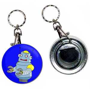 Blue Boy Robot - 55mm Button Badge Bottle Opener