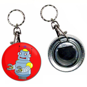 Red Boy Robot - 55mm Button Badge Bottle Opener