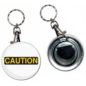 Caution - 55mm Button Badge Bottle Opener
