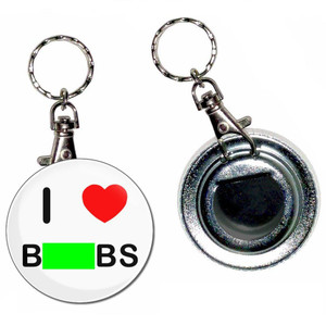 I Love Boobs - 55mm Button Badge Bottle Opener I Love Boobs - 55mm Button Badge Bottle Opener