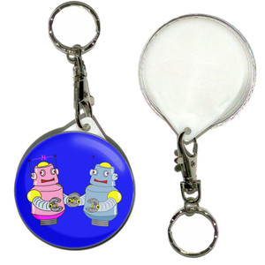 Blue Robot Couple - 55mm Button Badge Key Ring