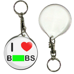 I Love Boobs - 55mm Button Badge Key Ring I Love Boobs - 55mm Button Badge Key Ring