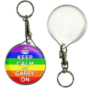 Gay Flag Keep Calm and Carry On - 55mm Button Badge Key Ring Gay Flag Keep Calm and Carry On - 55mm Button Badge Key Ring