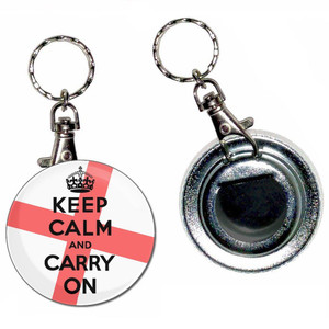 England Keep Calm and Carry On - 55mm Button Badge Bottle Opener England Keep Calm and Carry On - 55mm Button Badge Bottle Opener
