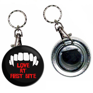 Love At First Bite - 55mm Button Badge Bottle Opener Love At First Bite - 55mm Button Badge Bottle Opener