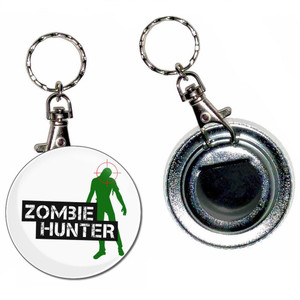 Zombie Hunter - 55mm Button Badge Bottle Opener Zombie Hunter - 55mm Button Badge Bottle Opener