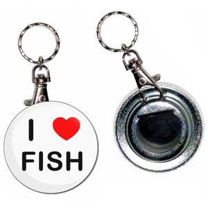 I Love Fish - 55mm Button Badge Bottle Opener