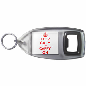 White Red Keep Calm and Carry On - Plastic Key Ring Bottle Opener White Red Keep Calm and Carry On - Plastic Key Ring Bottle Opener