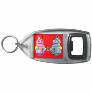 Red Robot Couple - Plastic Key Ring Bottle Opener Red Robot Couple - Plastic Key Ring Bottle Opener