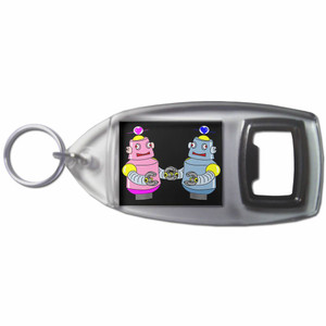 Black Robot Couple - Plastic Key Ring Bottle Opener