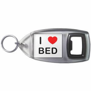 I Love Bed - Plastic Key Ring Bottle Opener I Love Bed - Plastic Key Ring Bottle Opener