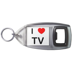 I love TV - Plastic Key Ring Bottle Opener I love TV - Plastic Key Ring Bottle Opener
