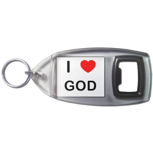 I love God - Plastic Key Ring Bottle Opener I love God - Plastic Key Ring Bottle Opener