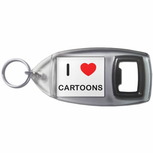I Love Cartoons - Plastic Key Ring Bottle Opener