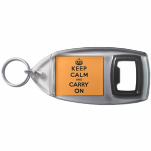 Orange Keep Calm and Carry On - Plastic Key Ring Bottle Opener