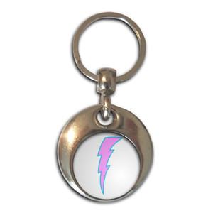 Lightning Bolt Pink - Round Metal Key Ring