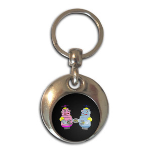 Black Robot Couple - Round Metal Key Ring