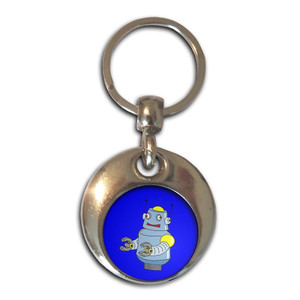 Blue Boy Robot - Round Metal Key Ring