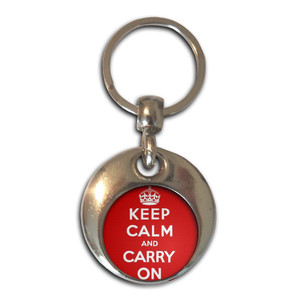 Red Keep Calm and Carry On - Round Metal Key Ring