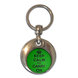Green Keep Calm and Carry On - Round Metal Key Ring