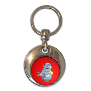 Red Boy Robot - Round Metal Key Ring